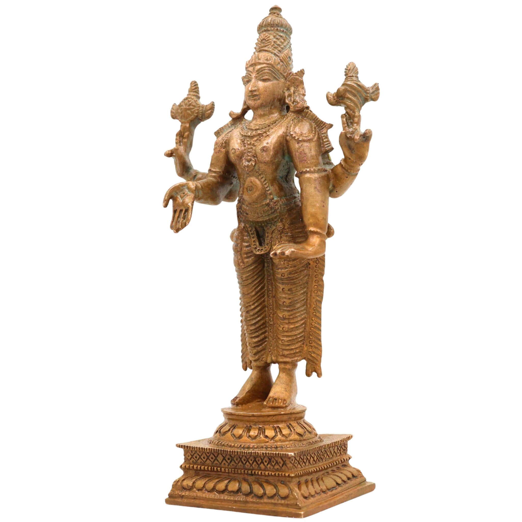 Bronze Vishnu Idol | Handcrafted Lord Standing Vishnu Murti for Pooja, Temple & Home Decor, Brown, 6 Inch, 1 Piece