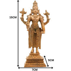 Bronze Vishnu with Sri Devi & Bhu Devi Idol | Handcrafted Murti Set for Pooja, Temple & Home Decor, Brown, 6 Inch, 3 Piece