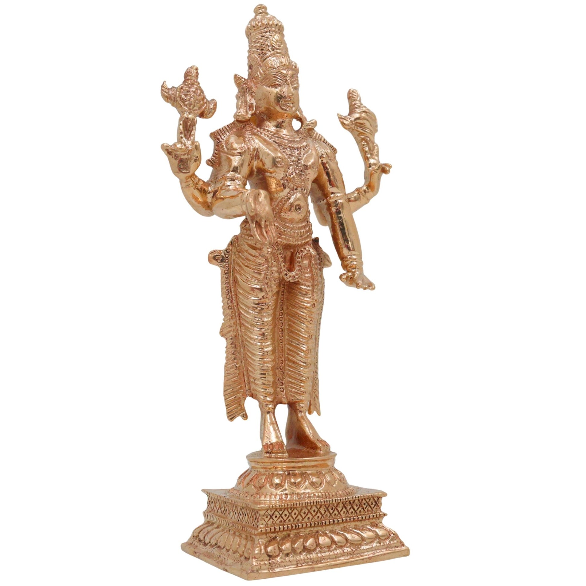 Bronze Vishnu Idol | Handcrafted Lord Vishnu,Venkateshwara, Balaji Murti for Pooja, Temple & Home Decor, Gold, 6 Inch, 1 Piece