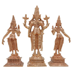 Bronze Vishnu with Sri Devi & Bhu Devi Idol Set | Handcrafted Murti for Pooja, Temple & Home Decor, Gold, 6 Inch, 3 Piece