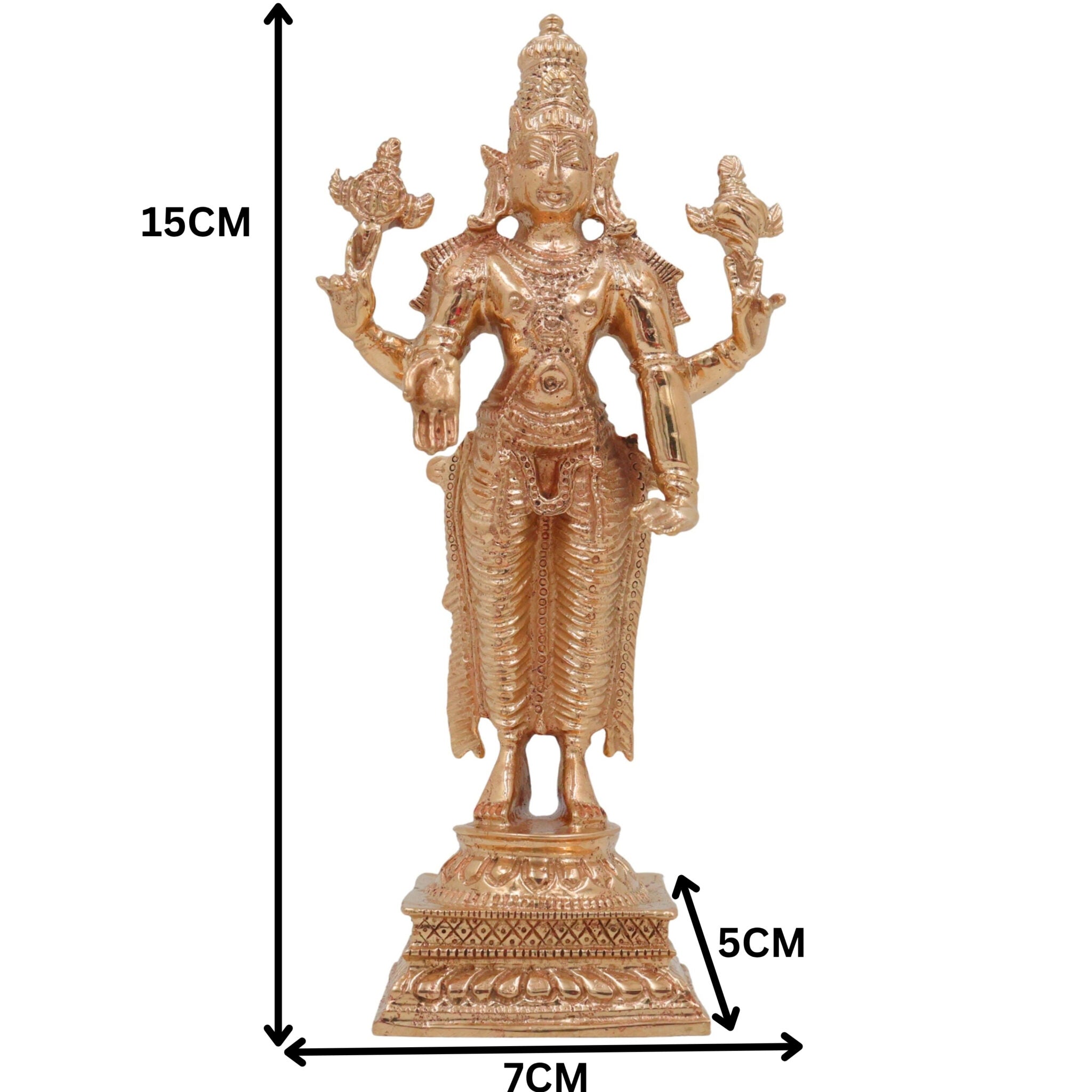 Bronze Vishnu with Sri Devi & Bhu Devi Idol Set | Handcrafted Murti for Pooja, Temple & Home Decor, Gold, 6 Inch, 3 Piece