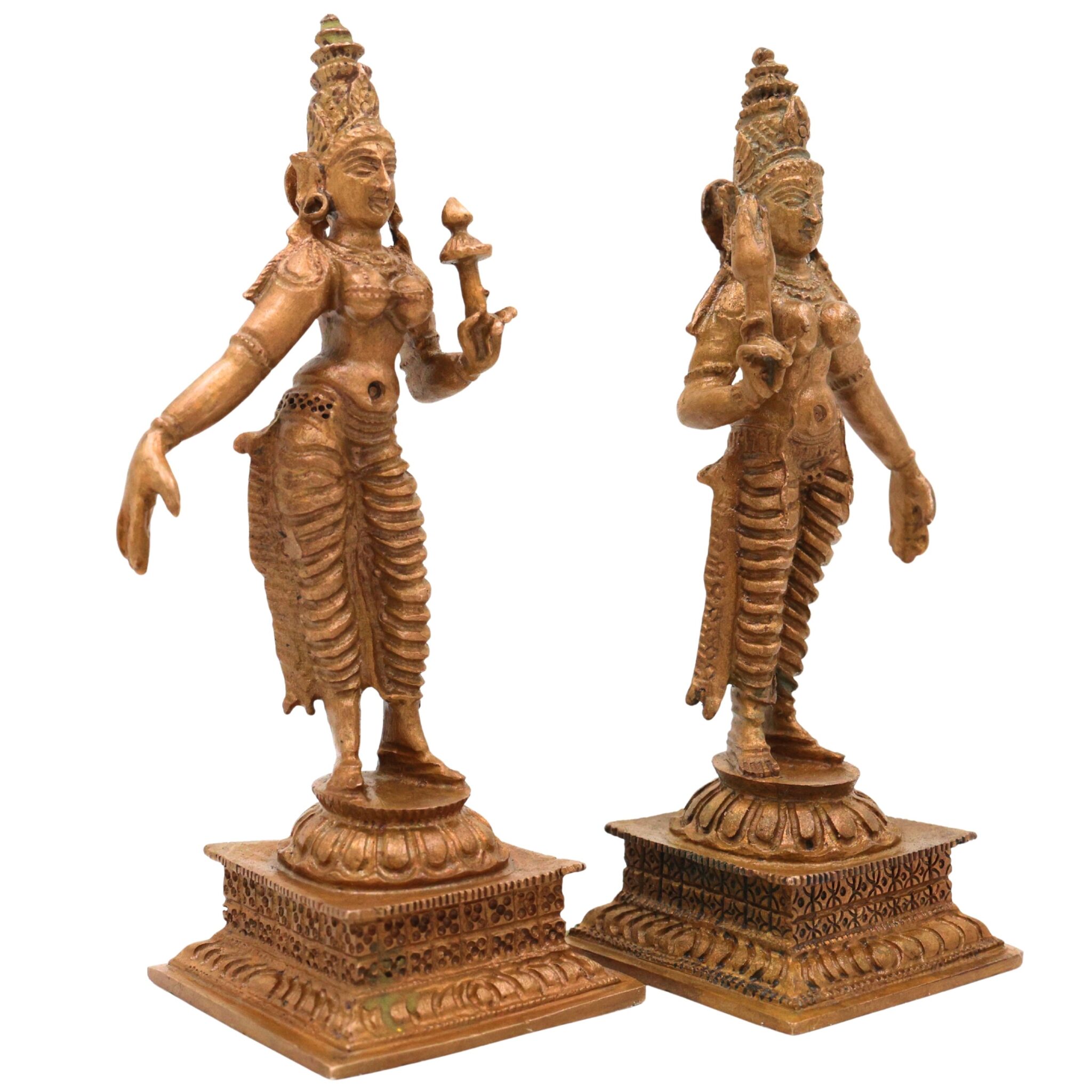Bronze Sri Devi & Bhu Devi Idol | Handcrafted Lakshmi and Bhudevi Goddess Murti, Lakshmi & Earth Goddess Statue for Pooja, Temple & Home Decor, Brown, 4.5 Inch, 2 Piece