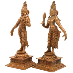 Bronze Sri Devi & Bhu Devi Idol | Handcrafted Lakshmi and Bhudevi Goddess Murti, Lakshmi & Earth Goddess Statue for Pooja, Temple & Home Decor, Brown, 4.5 Inch, 2 Piece