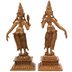 Bronze Sri Devi & Bhu Devi Idol | Handcrafted Lakshmi and Bhudevi Goddess Murti, Lakshmi & Earth Goddess Statue for Pooja, Temple & Home Decor, Brown, 4.5 Inch, 2 Piece