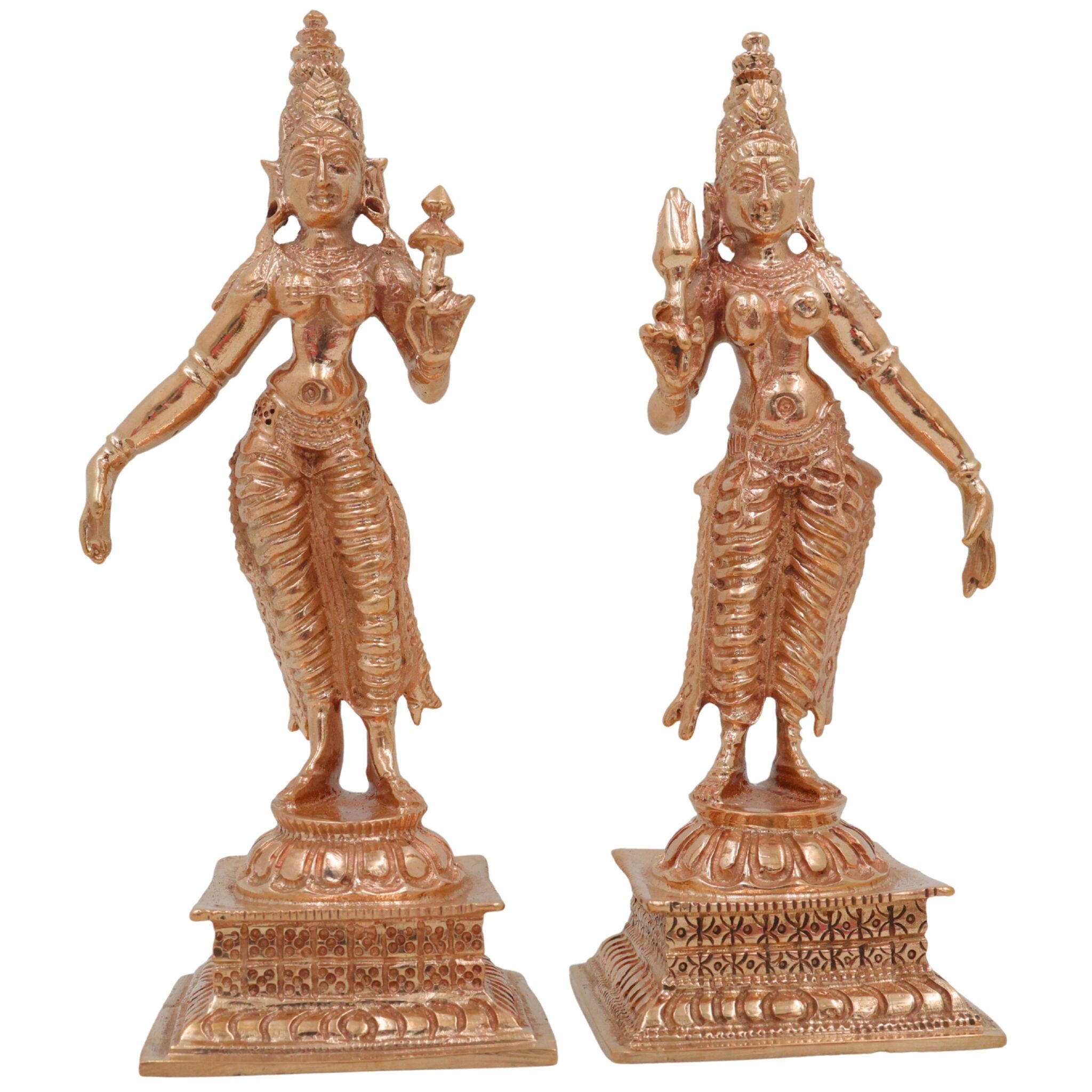 Bronze Sri Devi & Bhu Devi Idol, Handcrafted Goddess Murti, Lakshmi & Earth Goddess Statue for Pooja, Temple & Home Decor, Gold, 4.5 Inch, 2 Piece