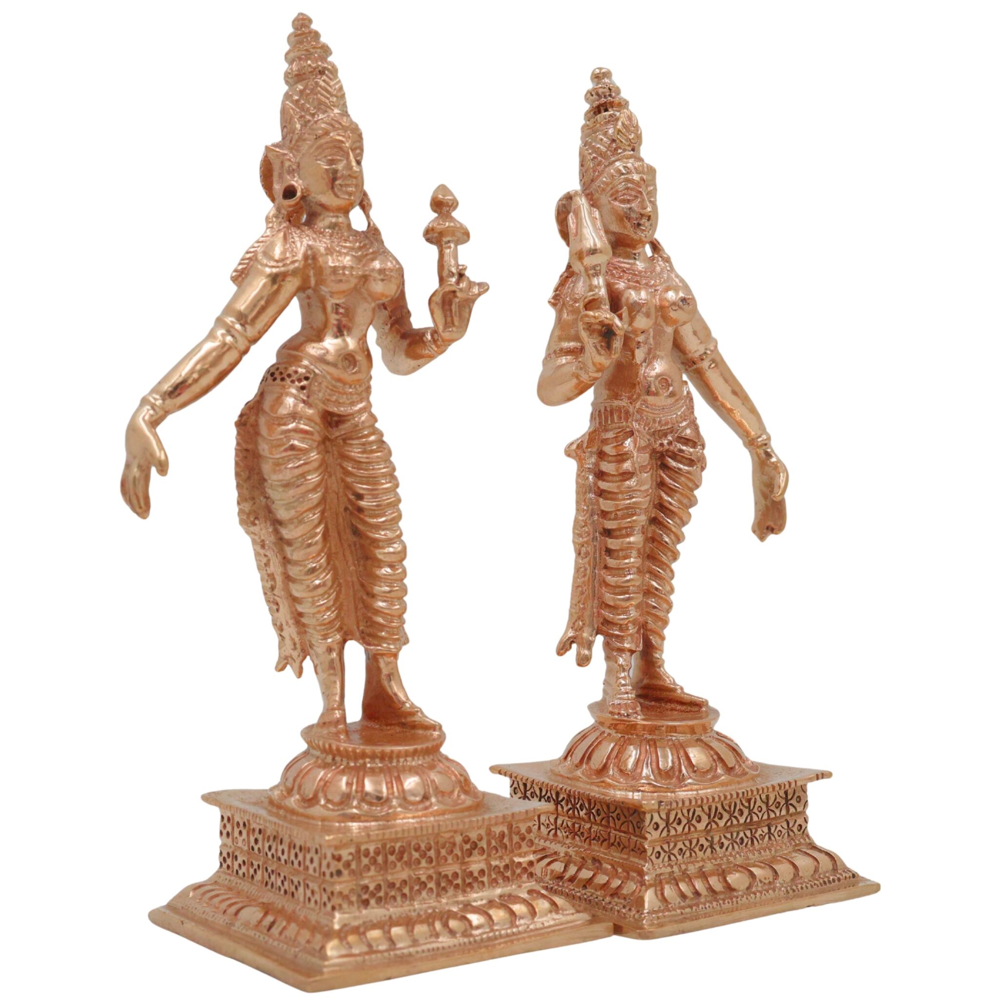 Bronze Sri Devi & Bhu Devi Idol, Handcrafted Goddess Murti, Lakshmi & Earth Goddess Statue for Pooja, Temple & Home Decor, Gold, 4.5 Inch, 2 Piece