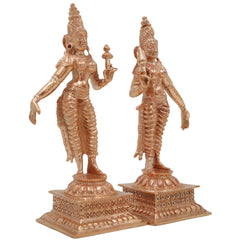 Bronze Sri Devi & Bhu Devi Idol, Handcrafted Goddess Murti, Lakshmi & Earth Goddess Statue for Pooja, Temple & Home Decor, Gold, 4.5 Inch, 2 Piece