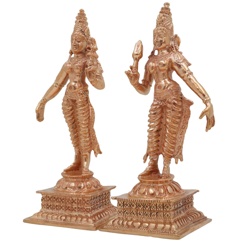 Bronze Sri Devi & Bhu Devi Idol, Handcrafted Goddess Murti, Lakshmi & Earth Goddess Statue for Pooja, Temple & Home Decor, Gold, 4.5 Inch, 2 Piece