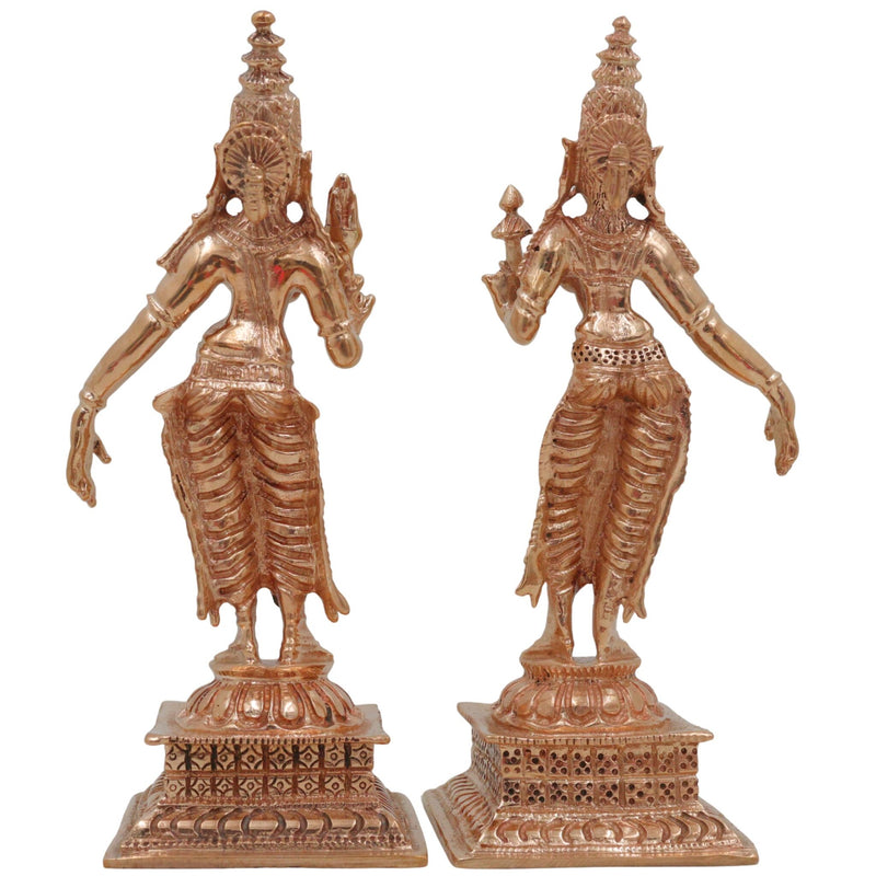 Bronze Sri Devi & Bhu Devi Idol, Handcrafted Goddess Murti, Lakshmi & Earth Goddess Statue for Pooja, Temple & Home Decor, Gold, 4.5 Inch, 2 Piece