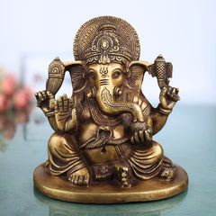 Brass Ganesha Idol | Handcrafted Lord Ganesh Murti, Vinayaka Statue for Pooja, Temple & Home Decor, Gold, 6.5 Inch, 1 Piece