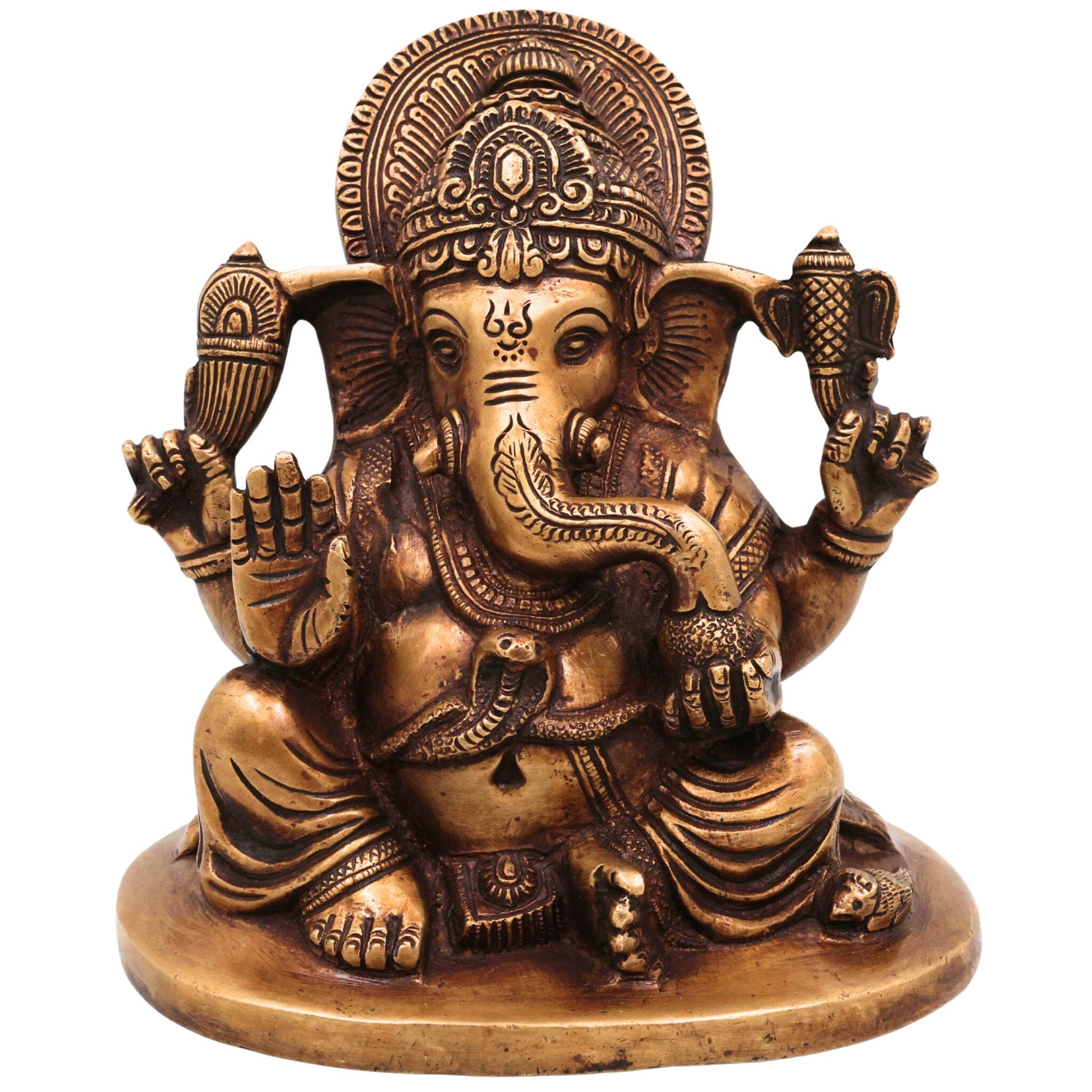 Brass Ganesha Idol | Handcrafted Lord Ganesh Murti, Vinayaka Statue for Pooja, Temple & Home Decor, Gold, 6.5 Inch, 1 Piece