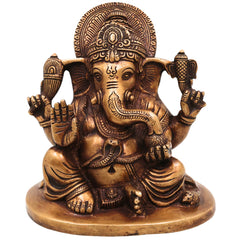 Brass Ganesha Idol | Handcrafted Lord Ganesh Murti, Vinayaka Statue for Pooja, Temple & Home Decor, Gold, 6.5 Inch, 1 Piece