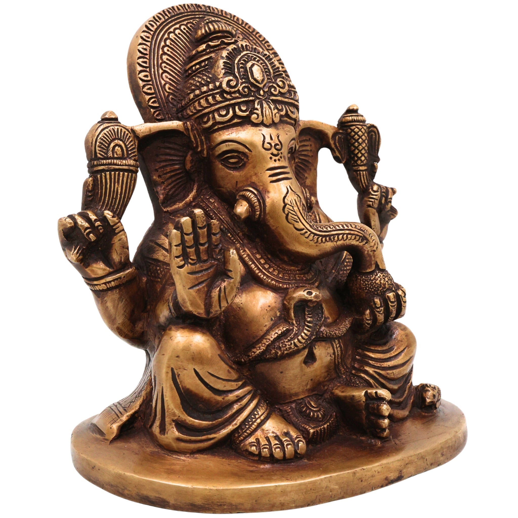 Brass Ganesha Idol | Handcrafted Lord Ganesh Murti, Vinayaka Statue for Pooja, Temple & Home Decor, Gold, 6.5 Inch, 1 Piece