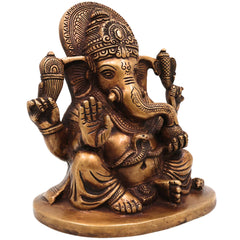 Brass Ganesha Idol | Handcrafted Lord Ganesh Murti, Vinayaka Statue for Pooja, Temple & Home Decor, Gold, 6.5 Inch, 1 Piece