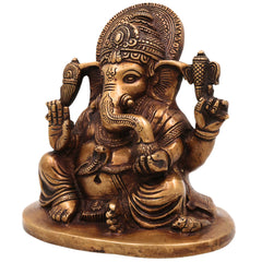 Brass Ganesha Idol | Handcrafted Lord Ganesh Murti, Vinayaka Statue for Pooja, Temple & Home Decor, Gold, 6.5 Inch, 1 Piece