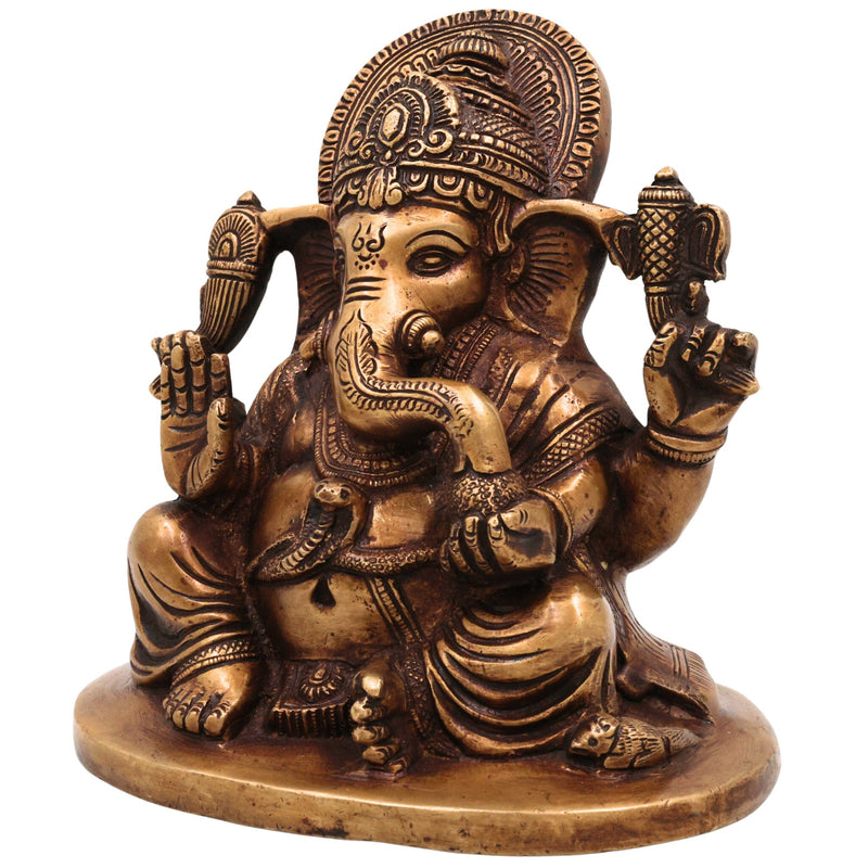 Brass Ganesha Idol | Handcrafted Lord Ganesh Murti, Vinayaka Statue for Pooja, Temple & Home Decor, Gold, 6.5 Inch, 1 Piece