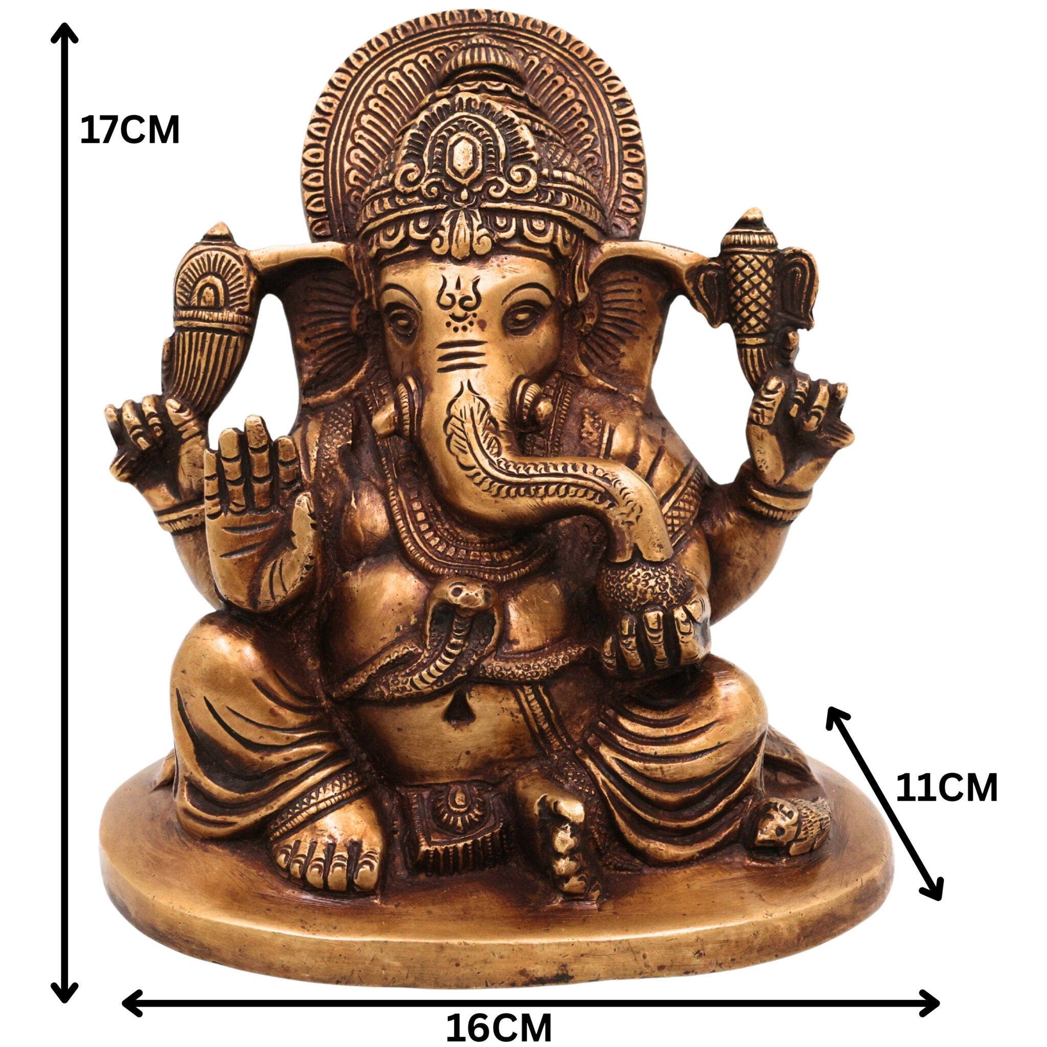 Brass Ganesha Idol | Handcrafted Lord Ganesh Murti, Vinayaka Statue for Pooja, Temple & Home Decor, Gold, 6.5 Inch, 1 Piece