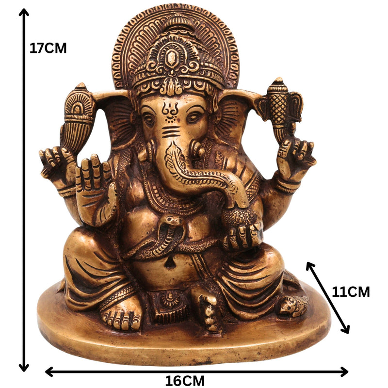 Brass Ganesha Idol | Handcrafted Lord Ganesh Murti, Vinayaka Statue for Pooja, Temple & Home Decor, Gold, 6.5 Inch, 1 Piece