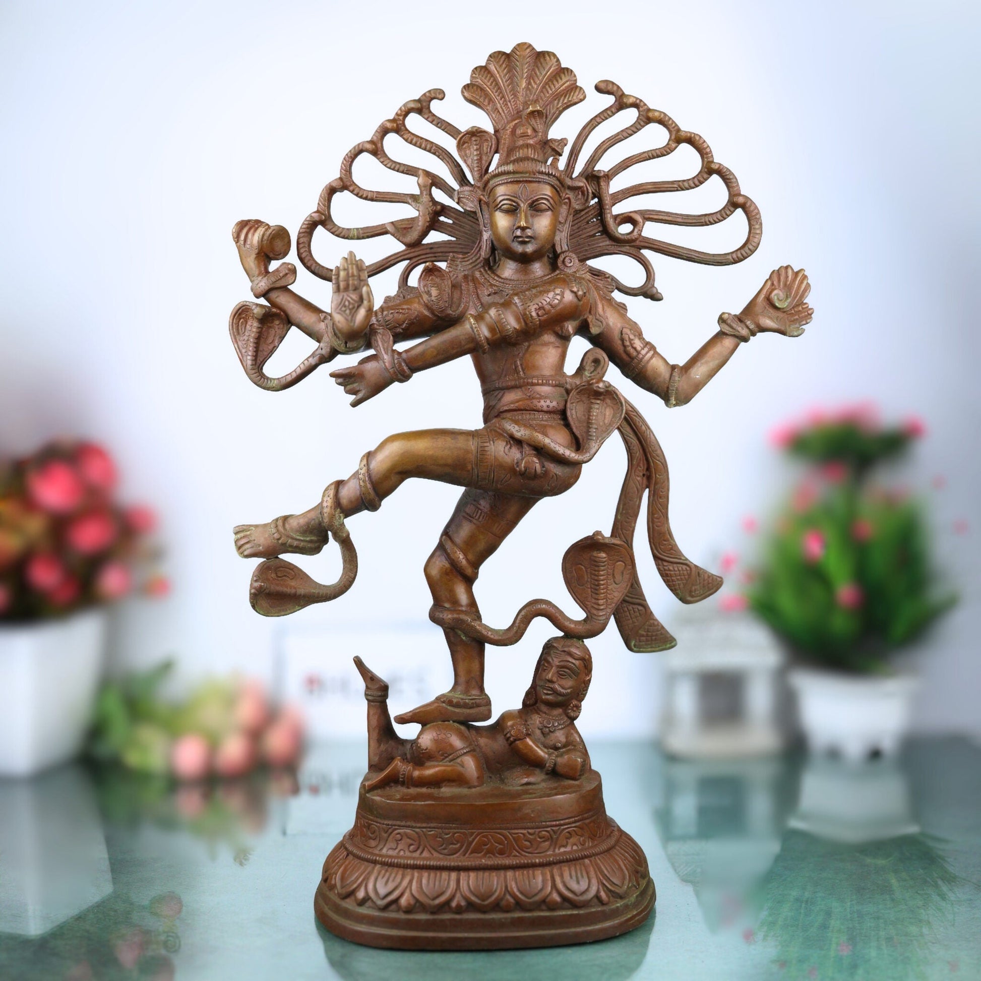 Brass Large Nataraja Idol | Handcrafted Lord Shiva Dancing Murti for Pooja, Temple & Home Decor, Brown, 21 Inch, 1 Piece