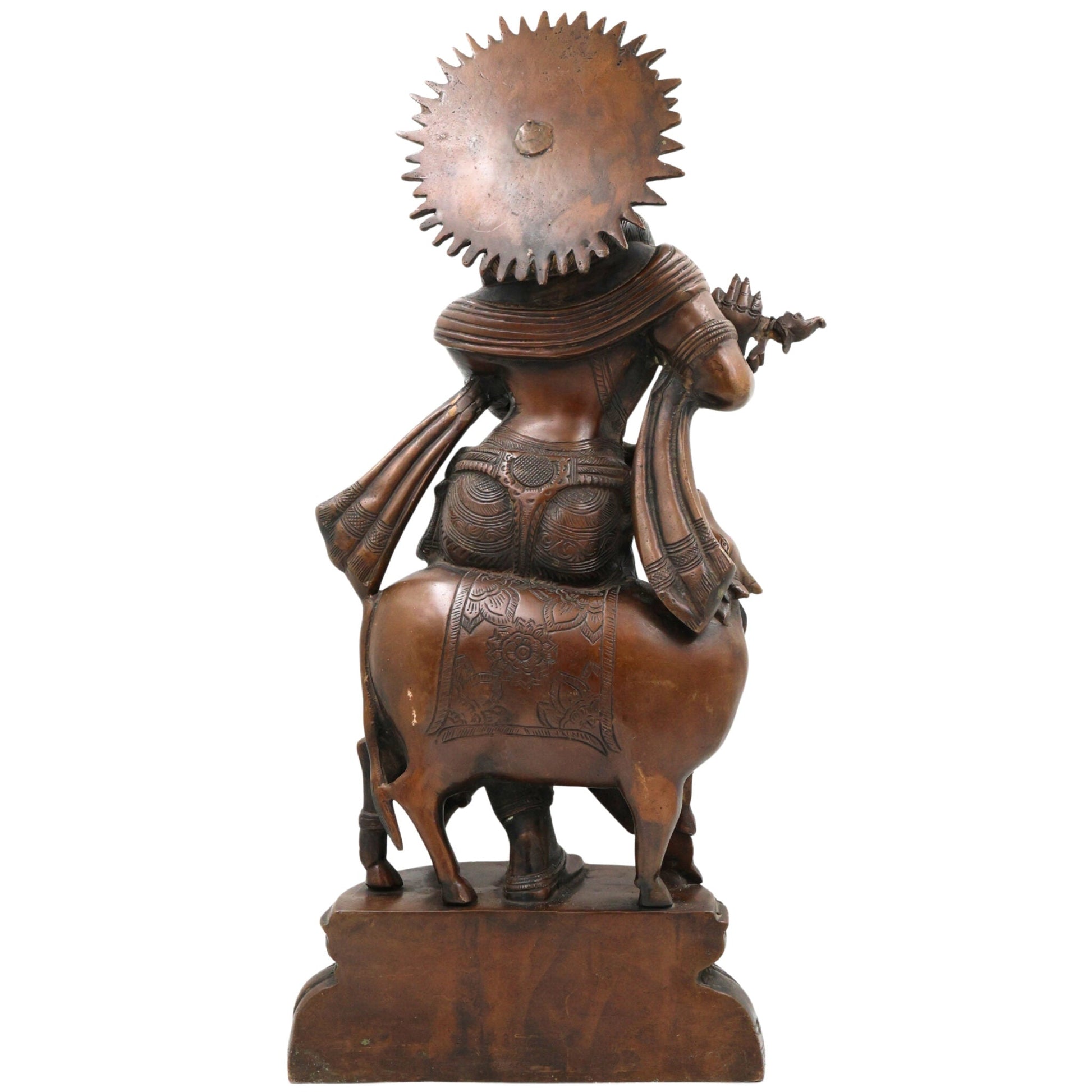 Brass Large Krishna Idol | Handcrafted Lord Krishna Murti for Pooja, Temple & Home Decor, Brown, 19 Inch, 1 Piece