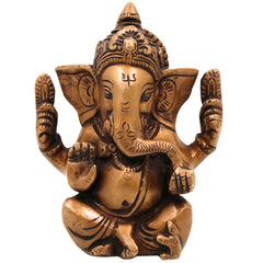 Brass Small Ganesha Idol | Handcrafted Ganesha Murti for Pooja, Home Decor & Gifts, Gold, 5 Inch, 1 Piece