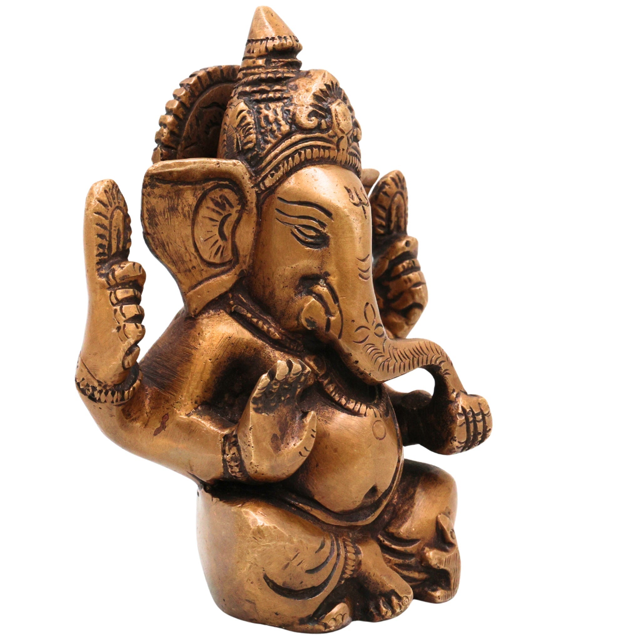 Brass Small Ganesha Idol | Handcrafted Ganesha Murti for Pooja, Home Decor & Gifts, Gold, 5 Inch, 1 Piece