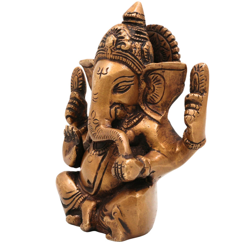 Brass Small Ganesha Idol | Handcrafted Ganesha Murti for Pooja, Home Decor & Gifts, Gold, 5 Inch, 1 Piece