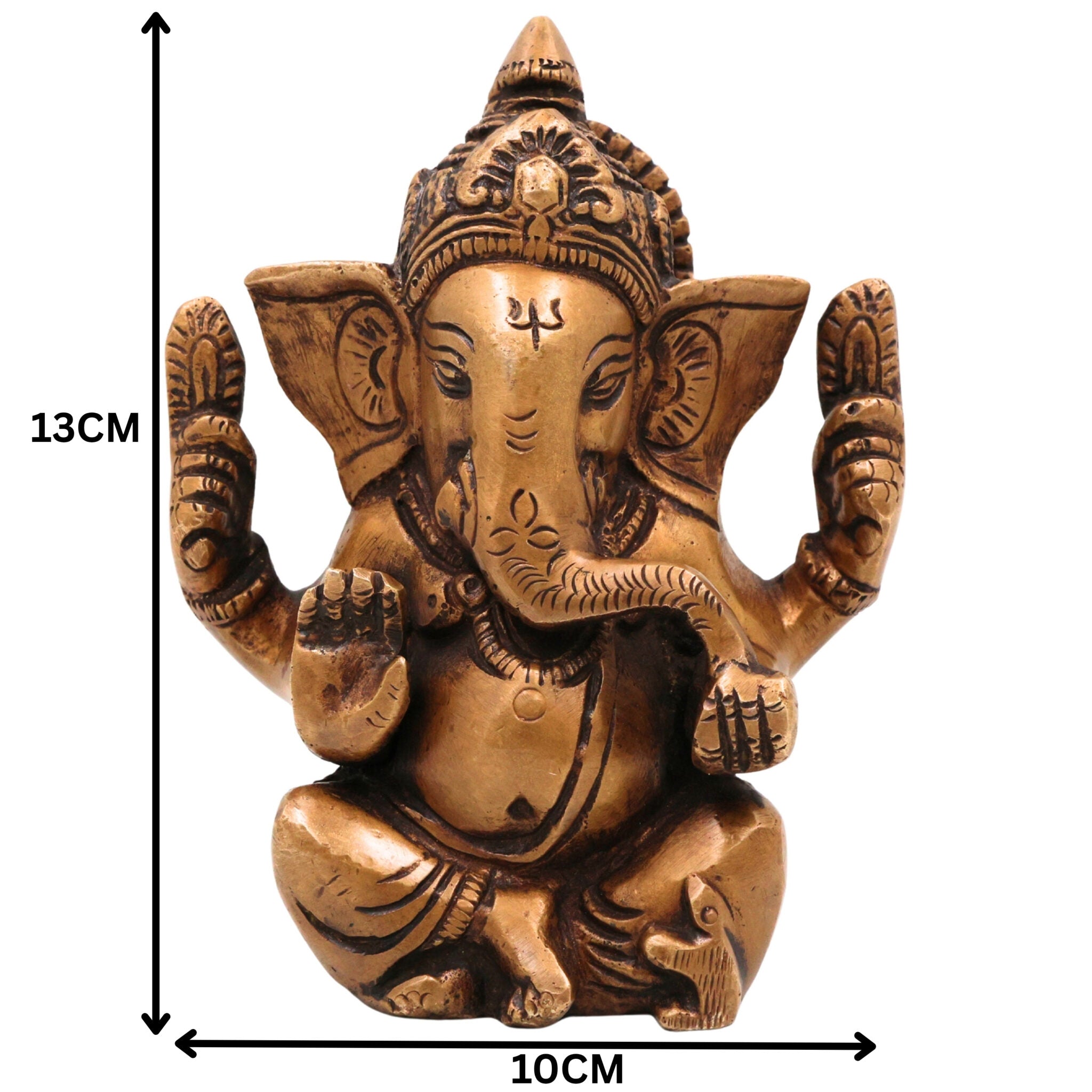 Brass Small Ganesha Idol | Handcrafted Ganesha Murti for Pooja, Home Decor & Gifts, Gold, 5 Inch, 1 Piece