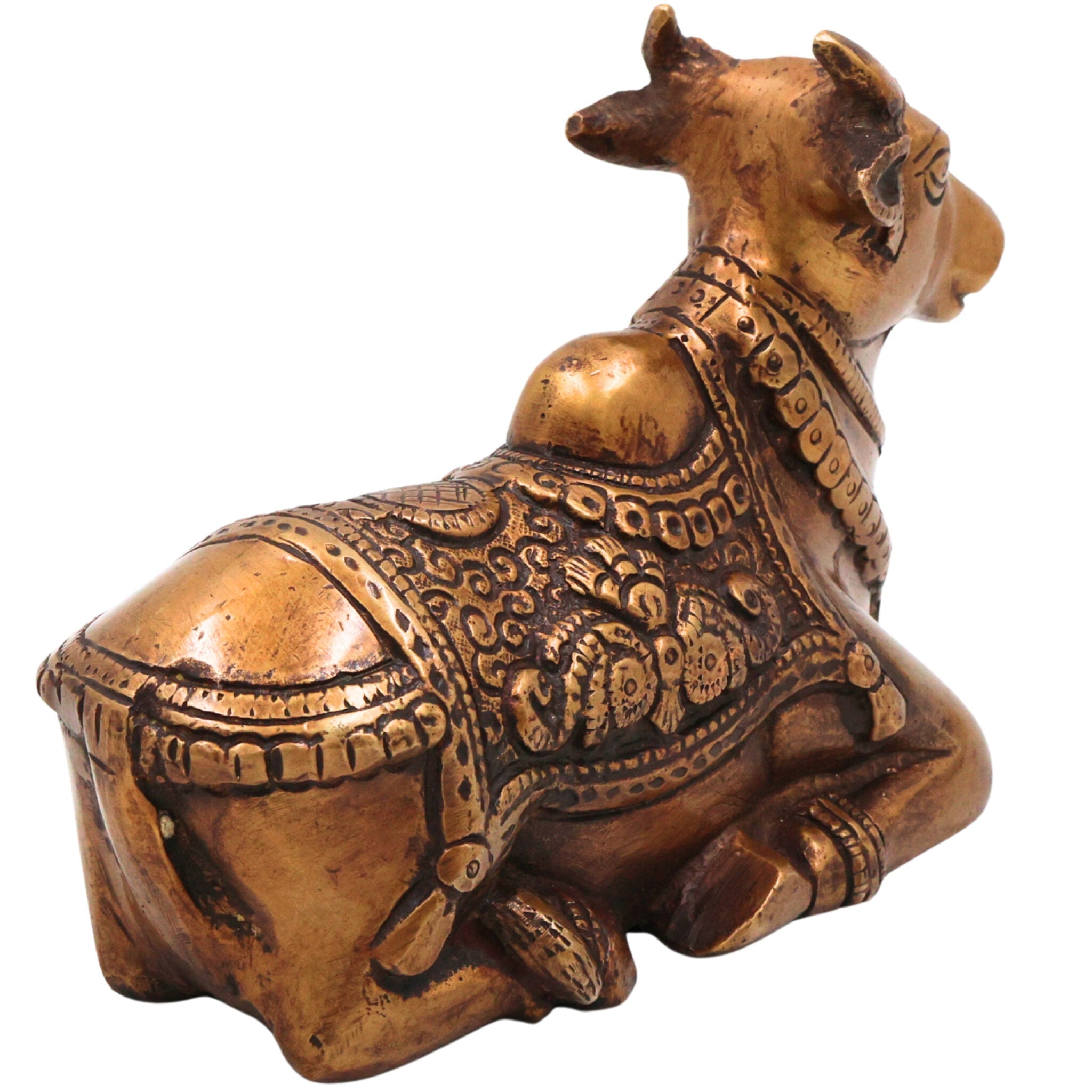 Brass Nandi Idol | Handcrafted Shiva’s Bull Sculpture for Temple, Pooja & Home Decor, Gold, 4.5 Inch, 1 Piece