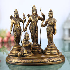 Brass Ram Darbar Idol | Handcrafted Lord Rama, Sita & Laxman Murti for Pooja, Temple & Home Decor, Gold, 6.5 Inch, 1 Piece