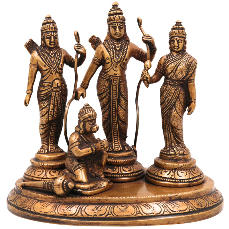 Brass Ram Darbar Idol | Handcrafted Lord Rama, Sita & Laxman Murti for Pooja, Temple & Home Decor, Gold, 6.5 Inch, 1 Piece