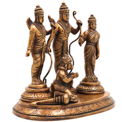Brass Ram Darbar Idol | Handcrafted Lord Rama, Sita & Laxman Murti for Pooja, Temple & Home Decor, Gold, 6.5 Inch, 1 Piece