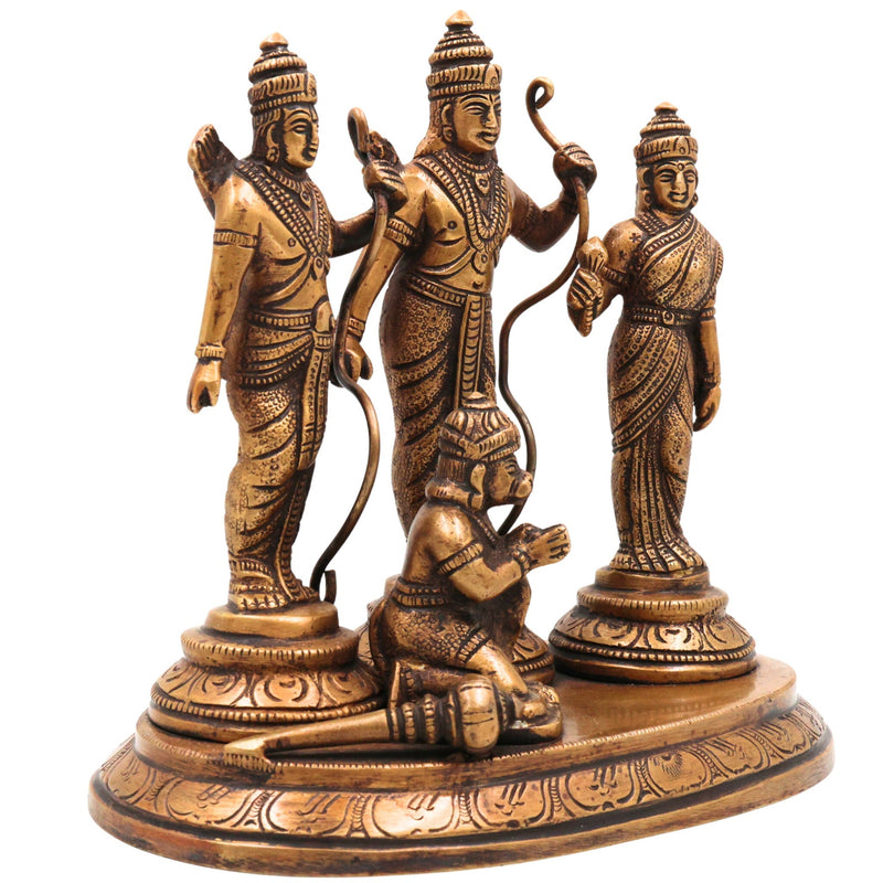 Brass Ram Darbar Idol | Handcrafted Lord Rama, Sita & Laxman Murti for Pooja, Temple & Home Decor, Gold, 6.5 Inch, 1 Piece