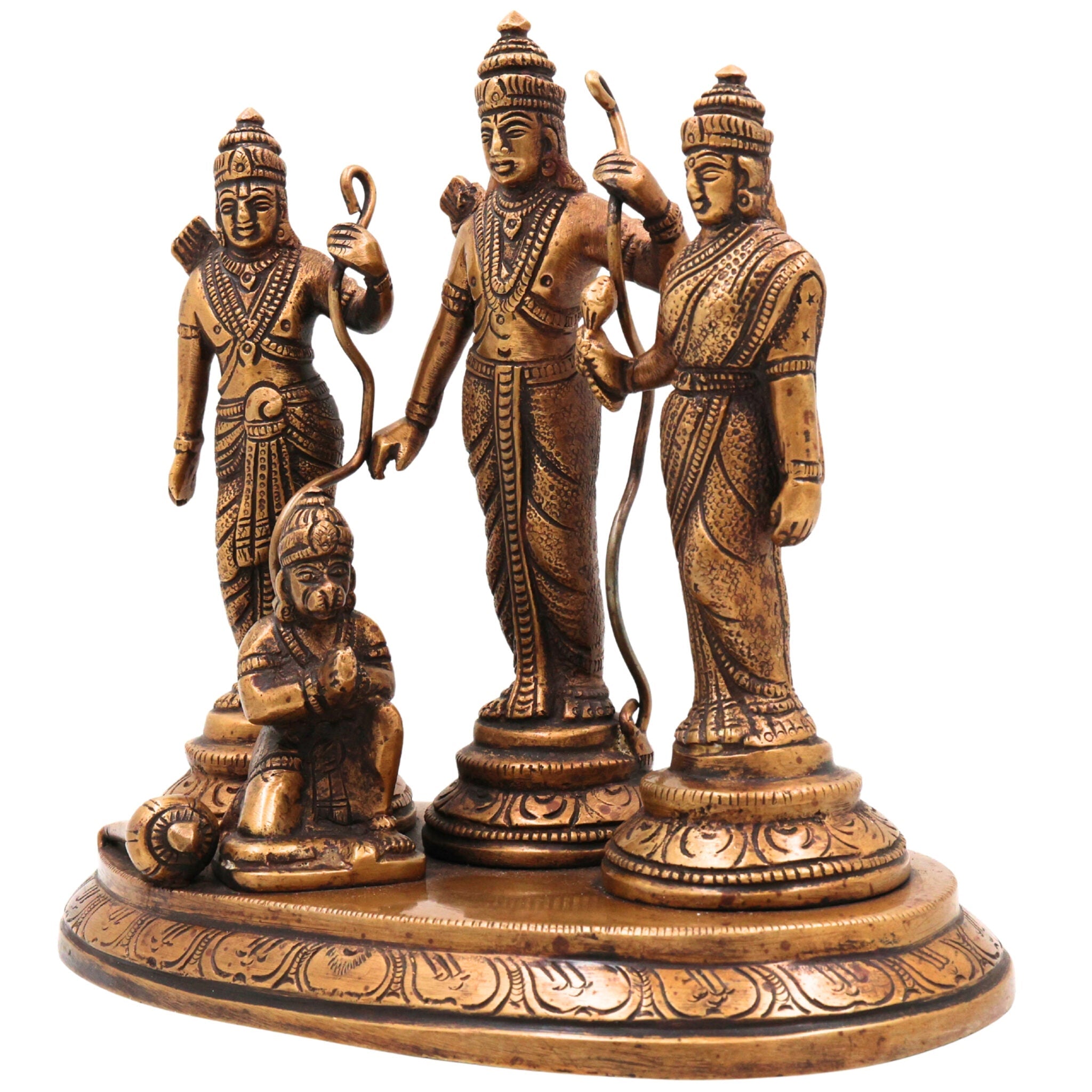 Brass Ram Darbar Idol | Handcrafted Lord Rama, Sita & Laxman Murti for Pooja, Temple & Home Decor, Gold, 6.5 Inch, 1 Piece