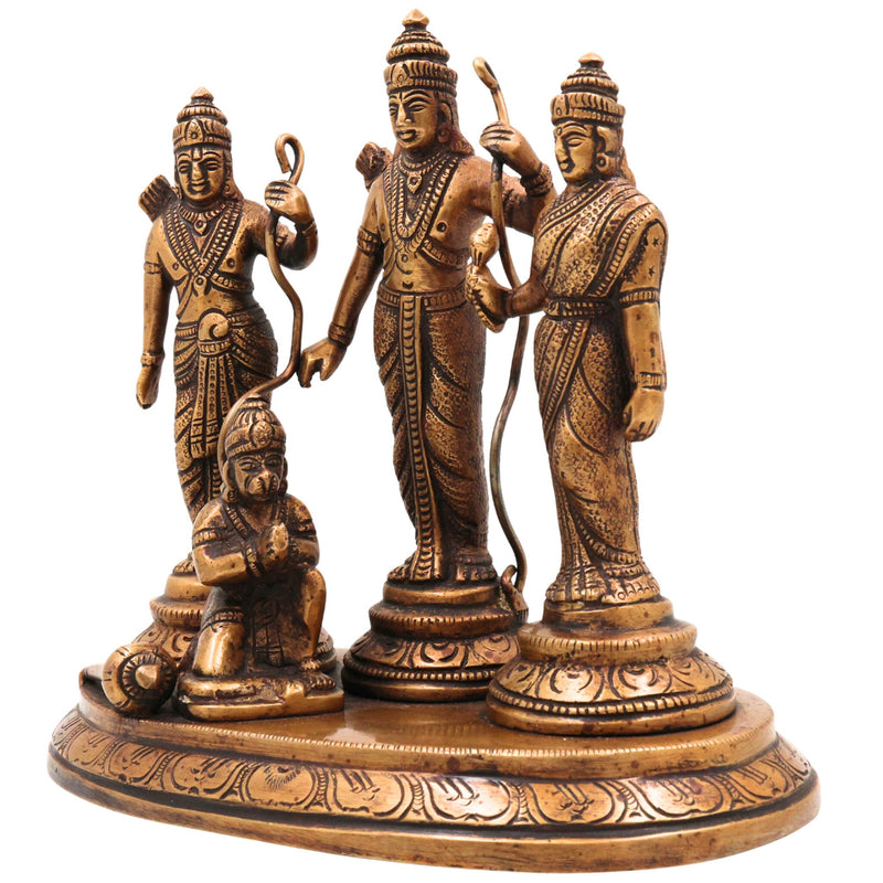 Brass Ram Darbar Idol | Handcrafted Lord Rama, Sita & Laxman Murti for Pooja, Temple & Home Decor, Gold, 6.5 Inch, 1 Piece