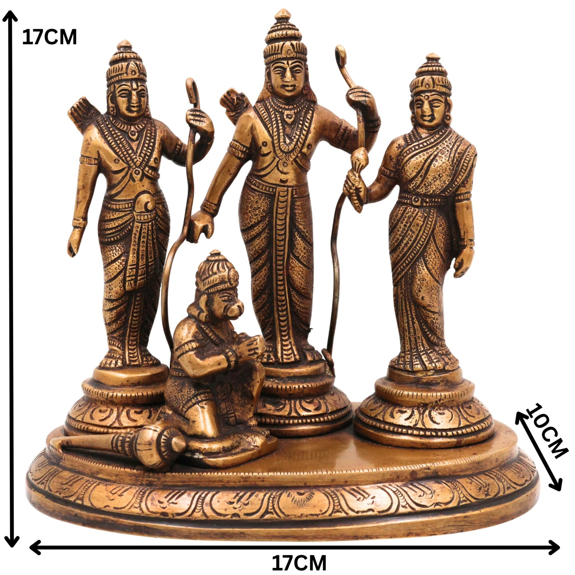 Brass Ram Darbar Idol | Handcrafted Lord Rama, Sita & Laxman Murti for Pooja, Temple & Home Decor, Gold, 6.5 Inch, 1 Piece