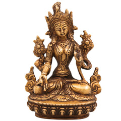Brass Tara Maa Idol | Handcrafted Goddess Tara Murti for Pooja, Temple & Home Decor, Gold, 6 Inch, 1 Piece
