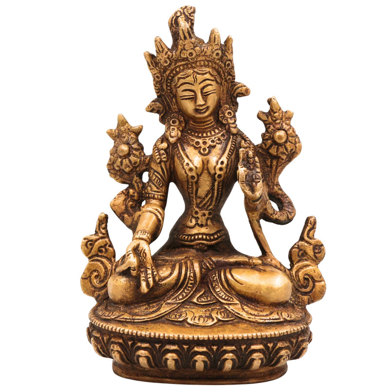 Brass Tara Maa Idol | Handcrafted Goddess Tara Murti for Pooja, Temple & Home Decor, Gold, 6 Inch, 1 Piece