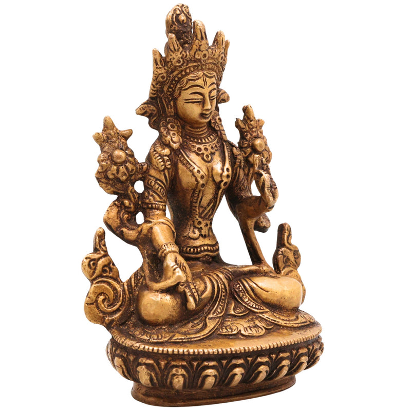 Brass Tara Maa Idol | Handcrafted Goddess Tara Murti for Pooja, Temple & Home Decor, Gold, 6 Inch, 1 Piece