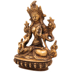Brass Tara Maa Idol | Handcrafted Goddess Tara Murti for Pooja, Temple & Home Decor, Gold, 6 Inch, 1 Piece