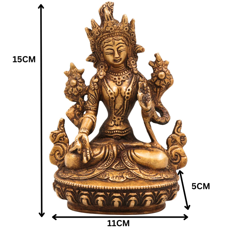 Brass Tara Maa Idol | Handcrafted Goddess Tara Murti for Pooja, Temple & Home Decor, Gold, 6 Inch, 1 Piece