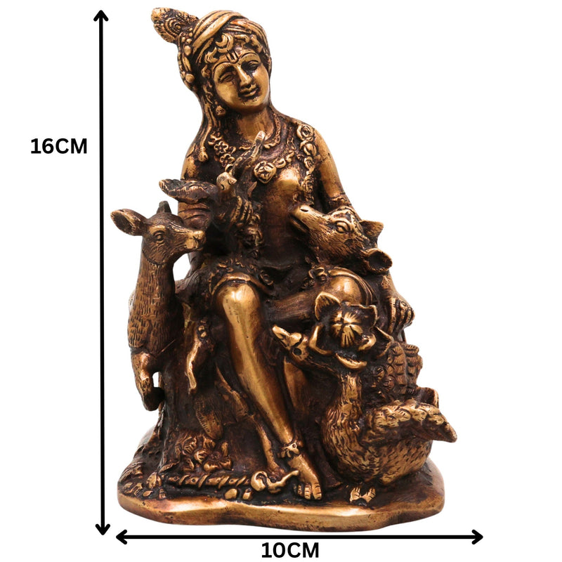 Brass Krishna Idol | Handcrafted Lord Krishna Statue | Divine Krishna Murti for Pooja, Temple & Home Decor, Gold, 6.5 Inch, 1 Piece