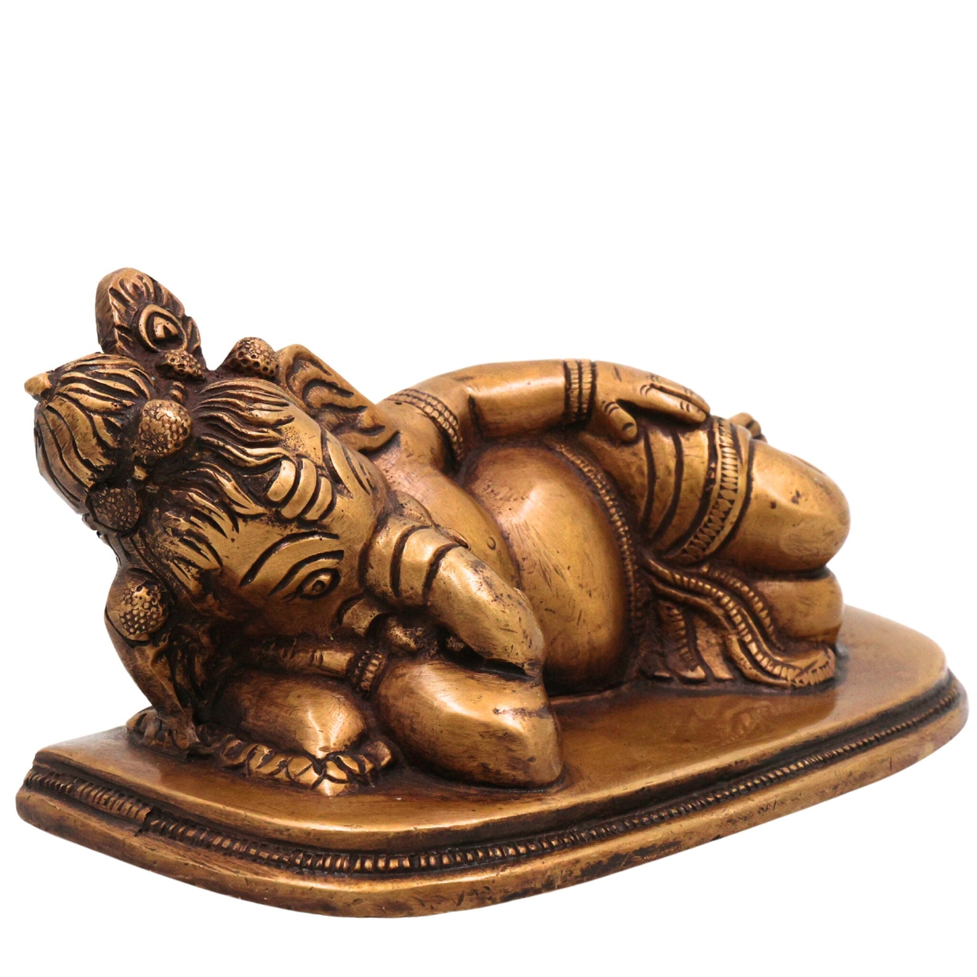 Brass Sleeping Ganesha Idol, Handcrafted Reclining Ganapati Murti, Vinayaka Statue for Pooja, Home Decor & Gifts, Gold, 3 Inch, 1 Piece