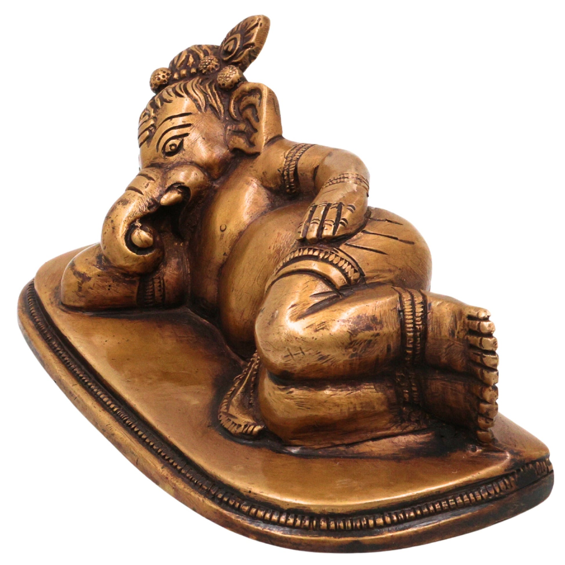 Brass Sleeping Ganesha Idol, Handcrafted Reclining Ganapati Murti, Vinayaka Statue for Pooja, Home Decor & Gifts, Gold, 3 Inch, 1 Piece