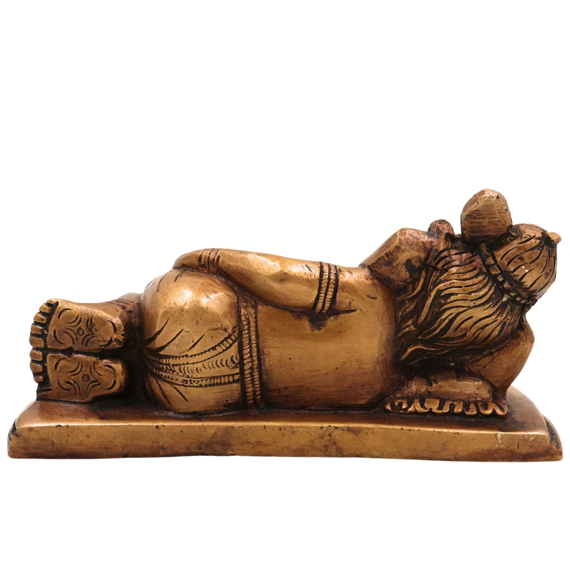 Brass Sleeping Ganesha Idol, Handcrafted Reclining Ganapati Murti, Vinayaka Statue for Pooja, Home Decor & Gifts, Gold, 3 Inch, 1 Piece