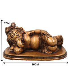 Brass Sleeping Ganesha Idol, Handcrafted Reclining Ganapati Murti, Vinayaka Statue for Pooja, Home Decor & Gifts, Gold, 3 Inch, 1 Piece