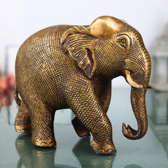 Brass Elephant Idol | Handcrafted Decorative Elephant Sculpture for Home, Pooja & Gifts, Gold, 5 Inch, 1 Piece