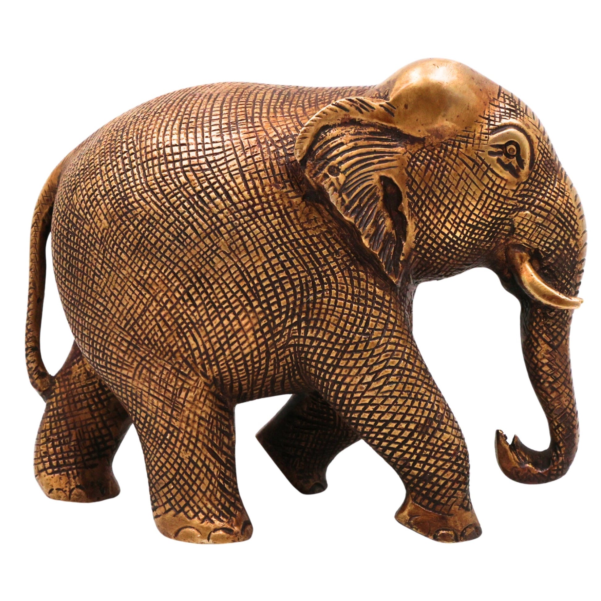 Brass Elephant Idol | Handcrafted Decorative Elephant Sculpture for Home, Pooja & Gifts, Gold, 5 Inch, 1 Piece