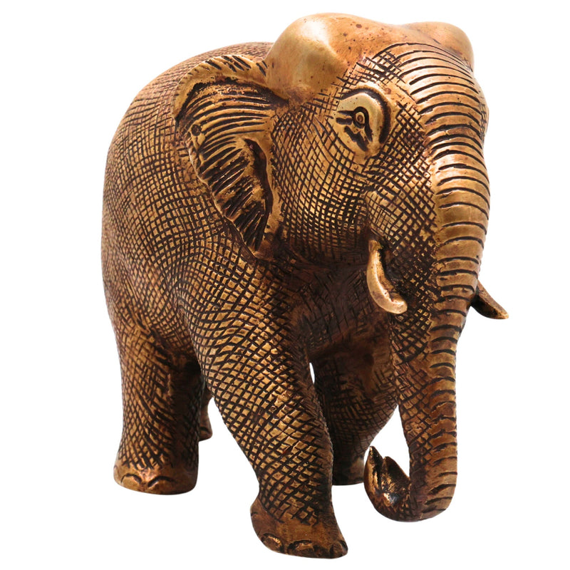 Brass Elephant Idol | Handcrafted Decorative Elephant Sculpture for Home, Pooja & Gifts, Gold, 5 Inch, 1 Piece