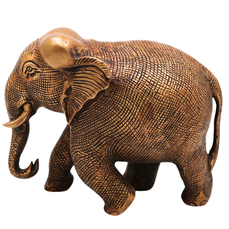 Brass Elephant Idol | Handcrafted Decorative Elephant Sculpture for Home, Pooja & Gifts, Gold, 5 Inch, 1 Piece
